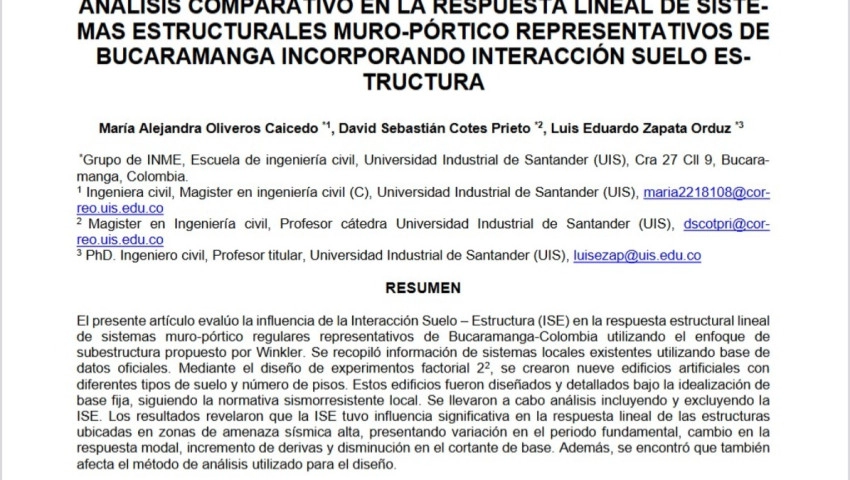 galería Análisis comparativo en la respuesta lineal de sistemas estructurales muro-pórtico representativos de Bucaramanga incorporando interacción suelo estructura